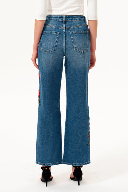 Bayeas Paris Embroidered High Rise Straight Leg Jeans