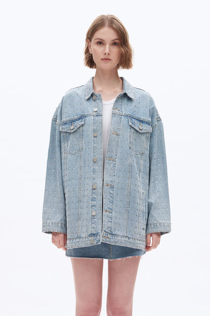 Bayeas Light Wash Embellished Long Sleeve Denim Jacket