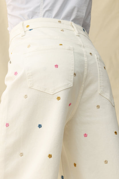 Bayeas High Rise Wide Leg Jeans with Multicolor Embroidery