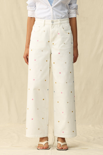 Bayeas High Rise Wide Leg Jeans with Multicolor Embroidery
