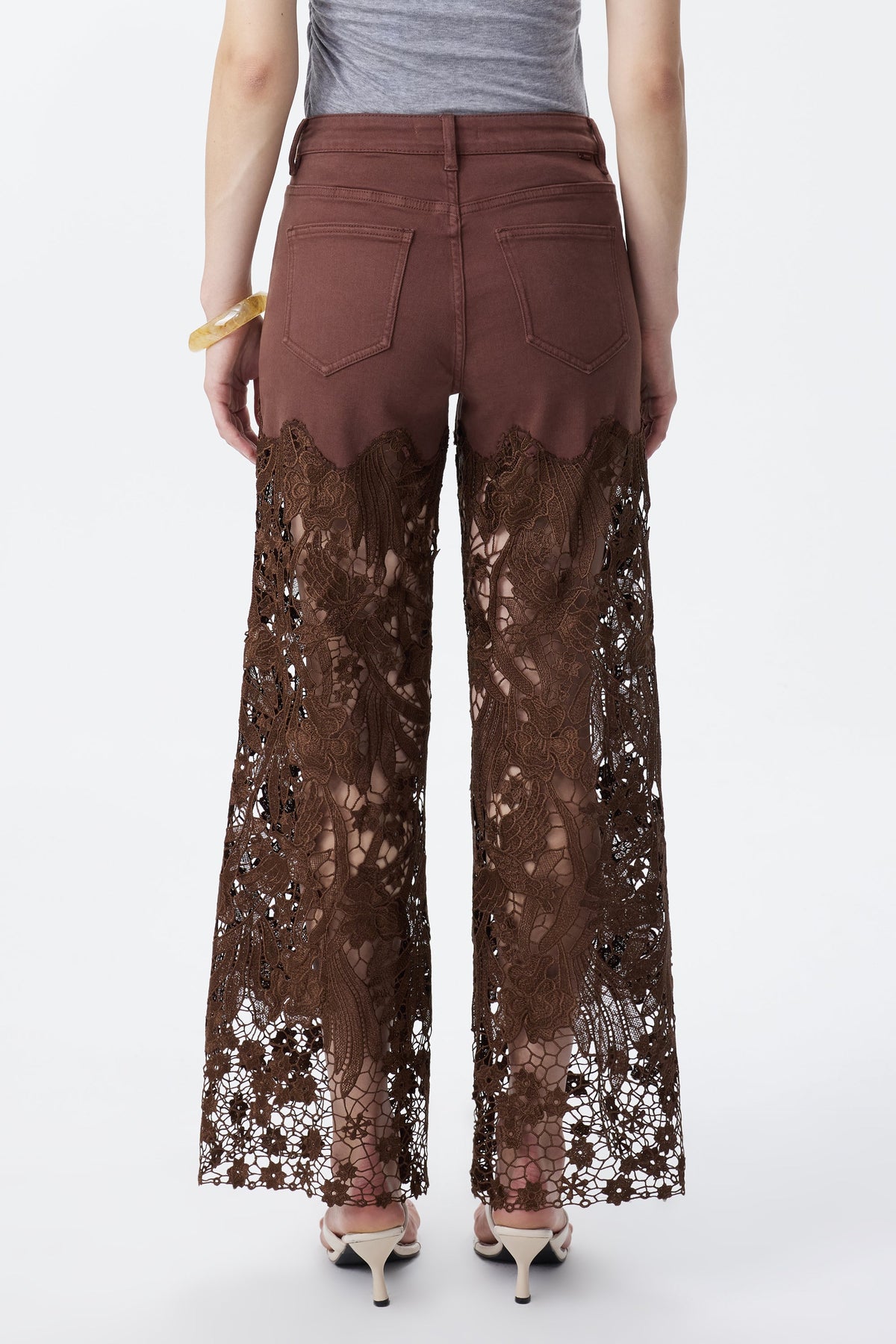 Bayeas Crystal Embellished Chocolate Lace Jeans