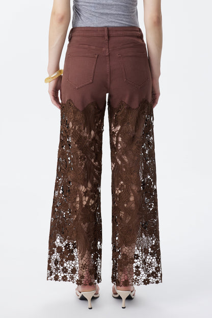 Bayeas Crystal Embellished Chocolate Lace Jeans